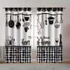 2 PCS Black White Kitchen Curtains, Practical Style Window Drapes for Living Room Bedroom Home Decor Polyester Rod Pocket