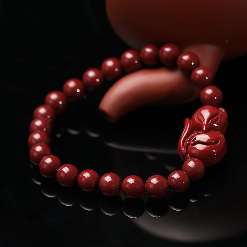 Natural Cinnabar Raw Stone Bracelet for Women, Purple Gold Sand Official Flagship Store, High-end Zodiac Little Fox Bracelet Low content