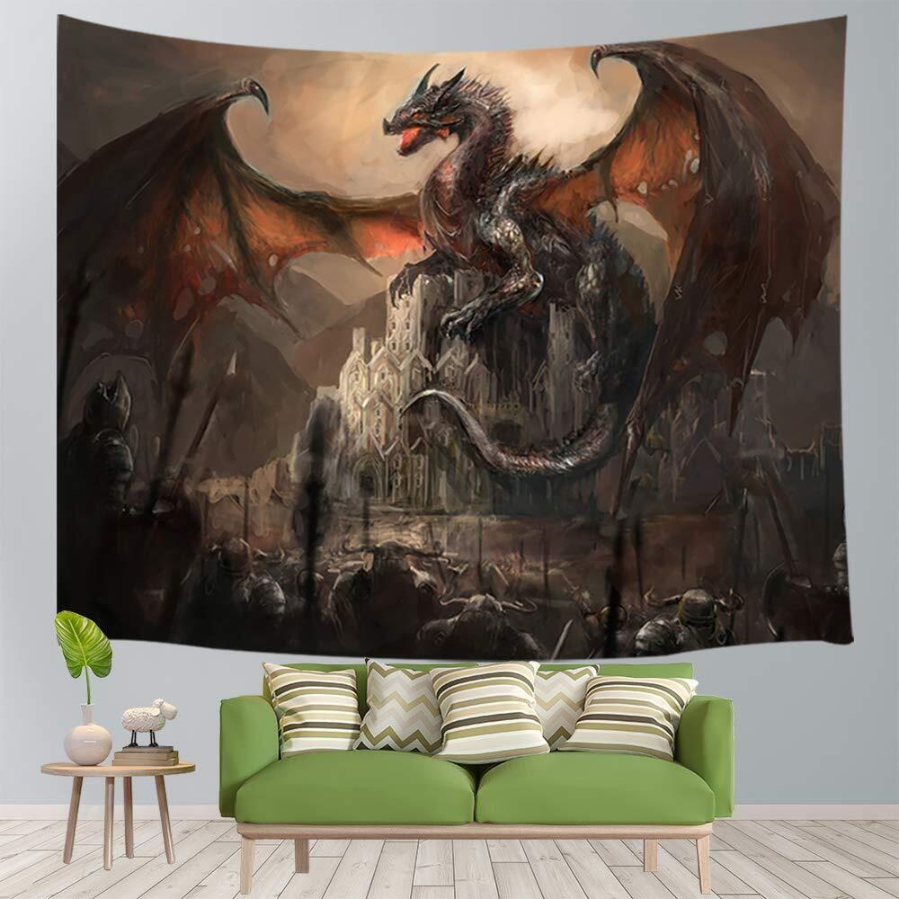 tapestry medieval dragon castle war 75x100