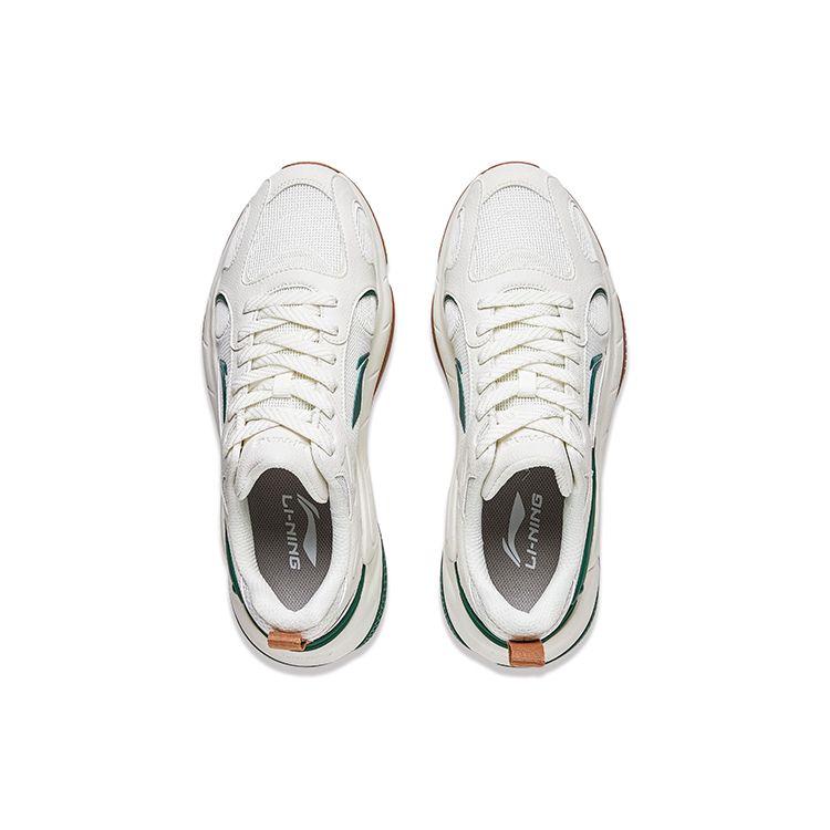 Li Ning Cream Coconut Versatile Retro Dad Shoes Shock Absorption Support Wear Resistant Non Slip Low Top Casual Shoes Men Sneaker AGCT391-2