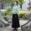 Women's Two-piece Outfit Three Quarter Sleeve Blouse High Waist Pantsuit Vintage Chinese Style Casual Set