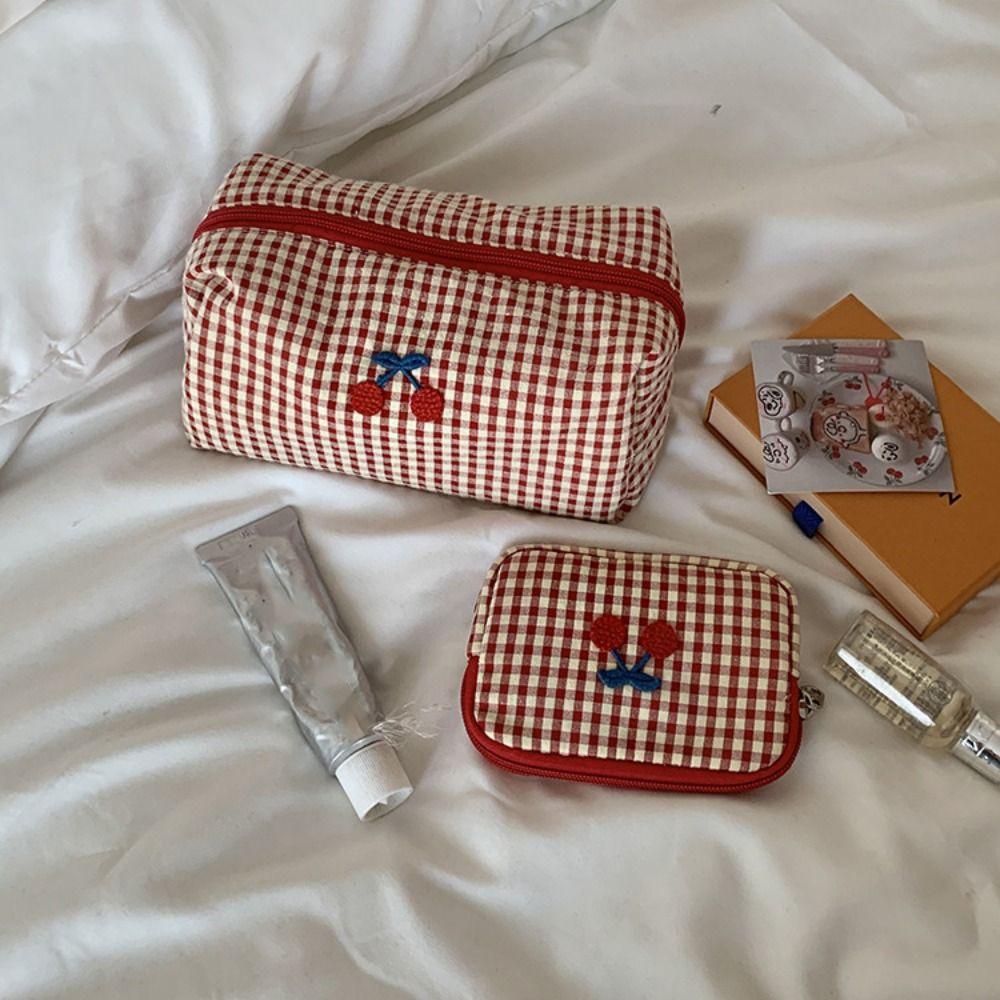 Cloth Cherry Cosmetic Bag Cotton Toiletry Bag Simple Toiletry Organizer Bag  Unisex