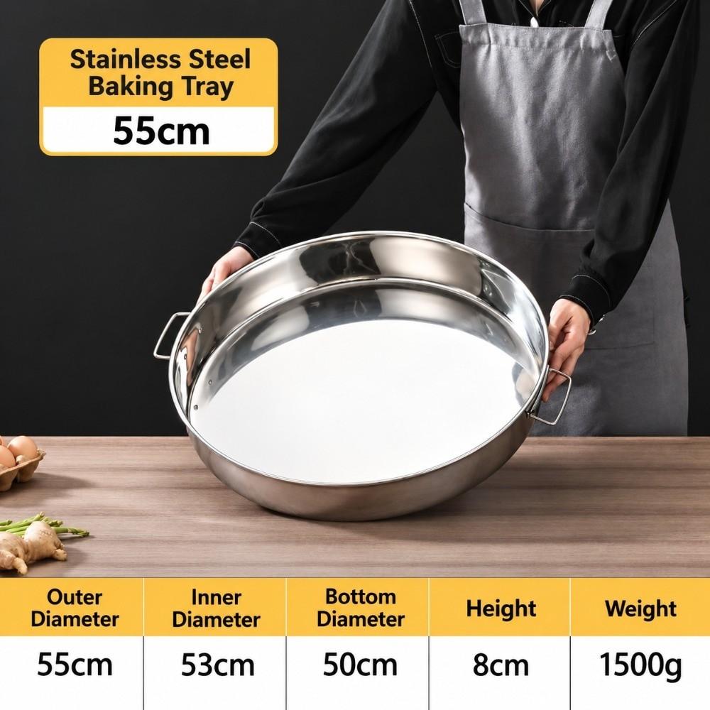 Stainless Steel Steaming Tray with Handle Noodles Rice Plate Vegetable Fish Pan Kitchen