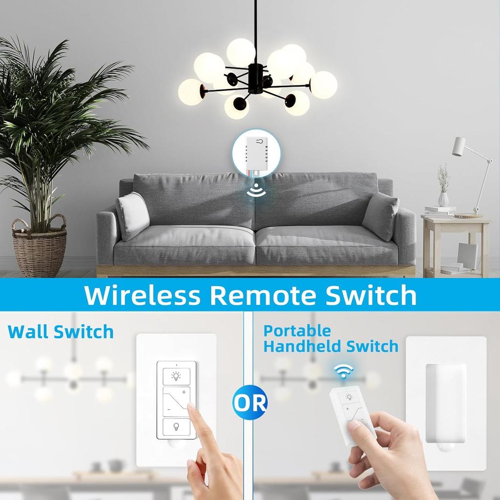 Wireless Dimmer Switch, 2 Remote Light Switch and 2 Receiver kit, Compatible with Alexa Voice Control, Single Pole Smart Wall Switch Lighting Fixture