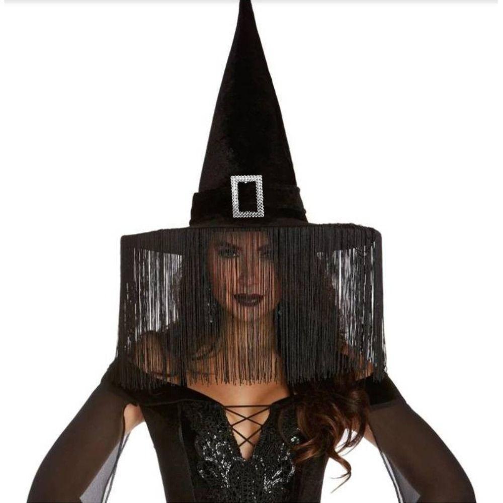 Black Halloween Witch Hats Lace Tassel Wizard Cap Portable Performance Props