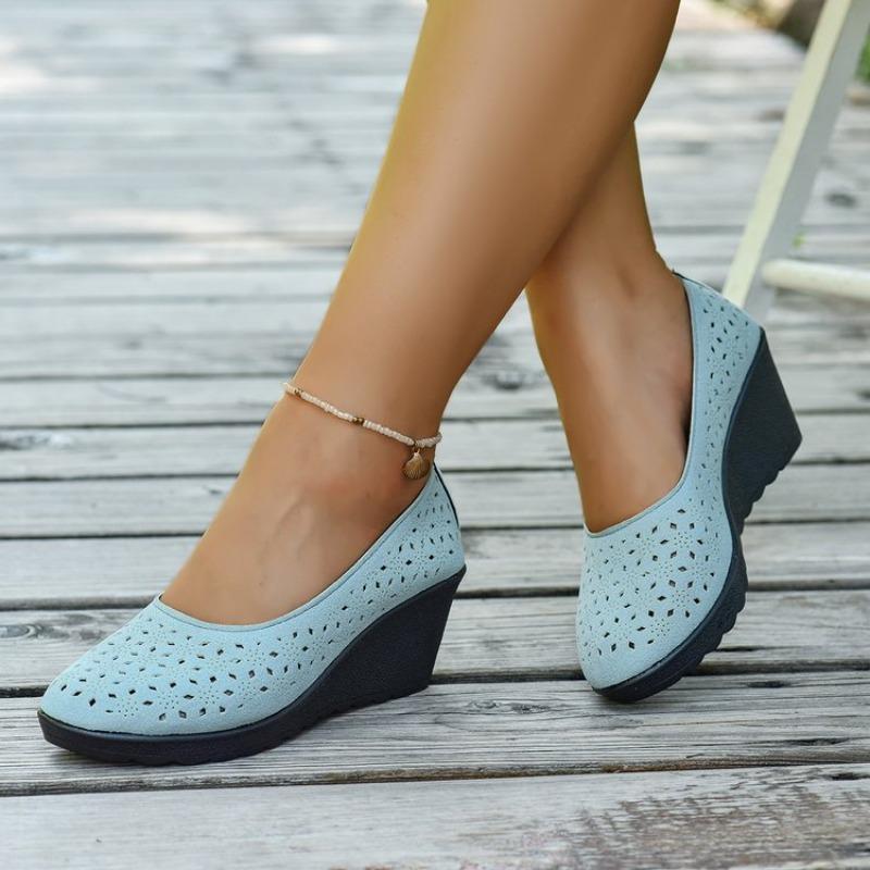 Aushöhlen Atmungsaktive Einzelne Schuhe Herbst Neu Runde Zehe Flach Wildleder Weiche Sohle Plateau Rutschfeste Absatzschuhe