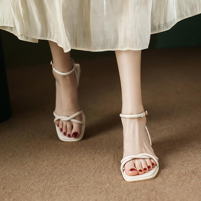 Pick Up Girl 8158-1 Summer Night Breeze Gentle Low Heel Sandals Summer 2025 New Fairy Style Women's Shoes