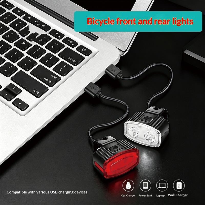 Rechargeable Waterproof Bike Light, Bright Led Front Headlight & Red Rear Taillight For Mountain Road Night Cycling Safety Gear