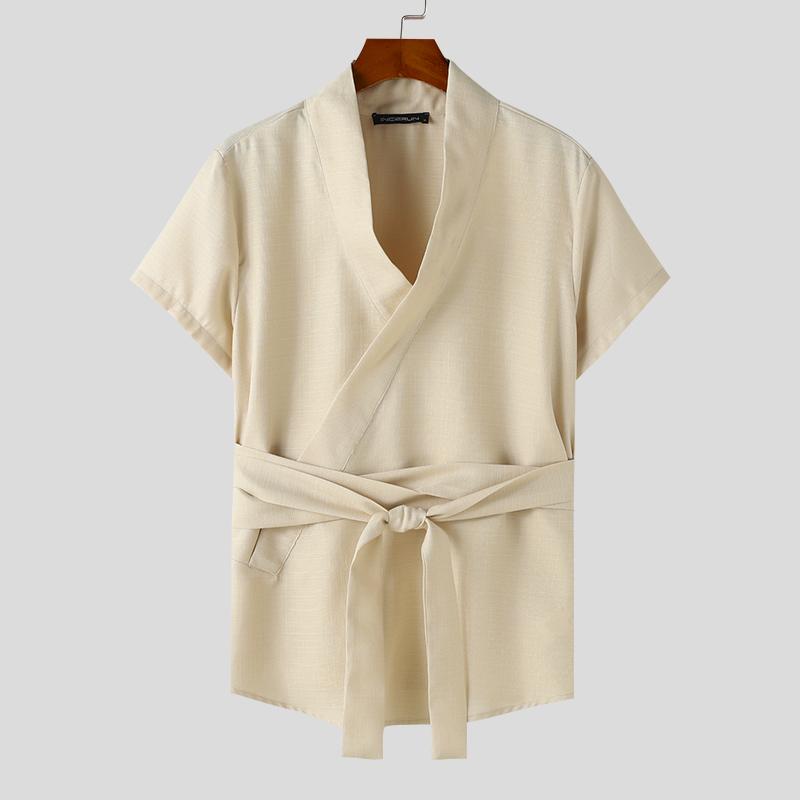 

INCERUN Мужские топы с перекрестом спереди, бандажные, без рукавов, повседневные, свободные майки, жилет 5XL бежевый