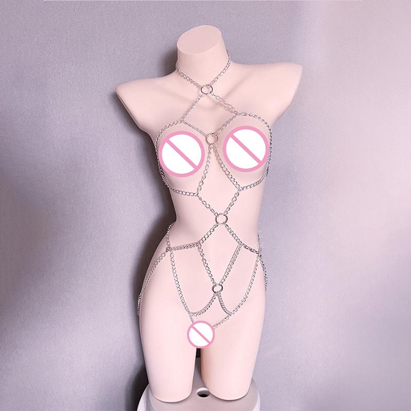 

Exotic Sexy Body Chain Underwear Set Metal Bodysuit Gold Silver Transparent Costume Decorative Jewelry for Women срібний