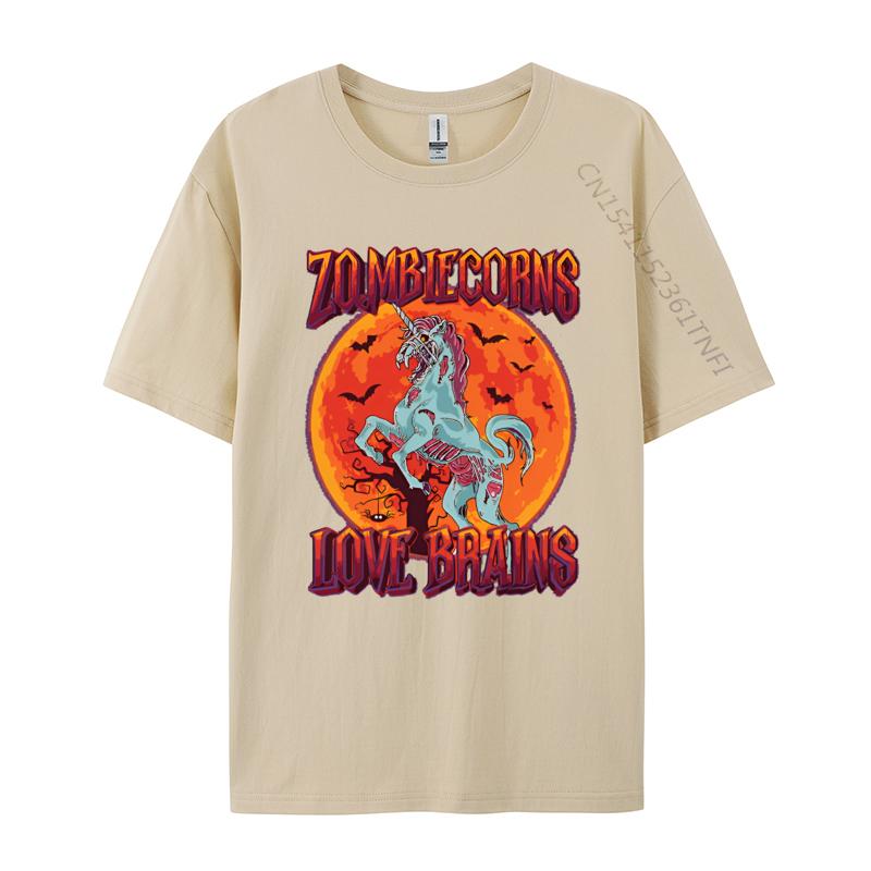 Cotton Graphic Tees Scary Zombiecorns Love Brains Zombie Tshirts Funny T Shirt Design Classic Mens T Shirt