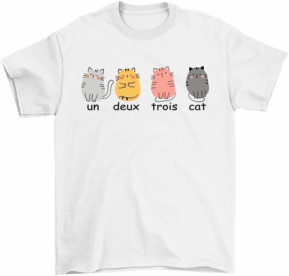 Un Deux Trois Cat Men T Shirt French Gift Cute Cat Lover Tee Men Women 4XL