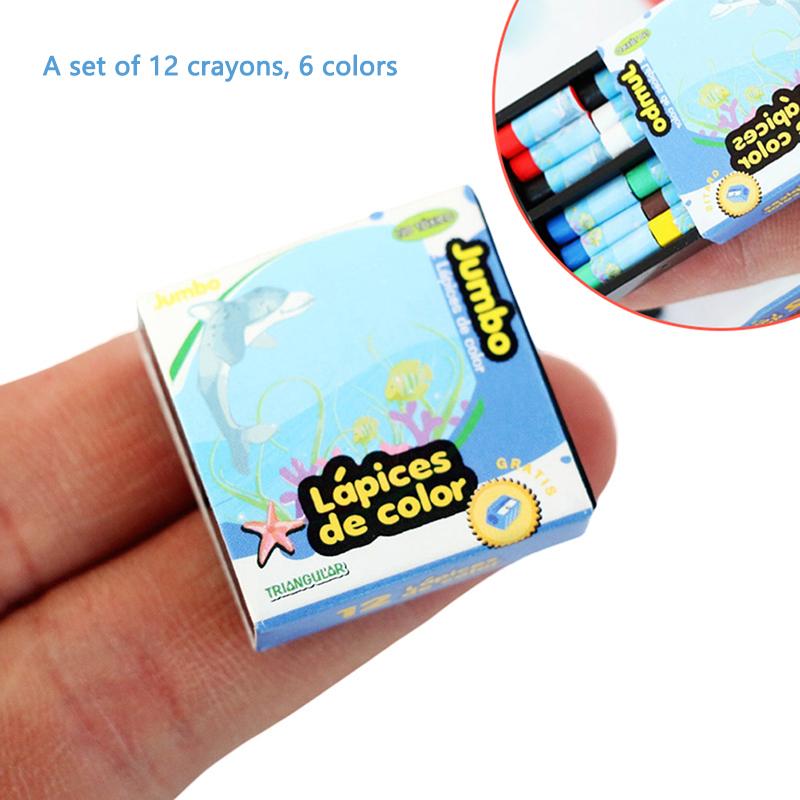1Set Miniature Crayon Color Pencil Box Model 1:12 Doll House Decor Accessories Kids Pretend Play Toy