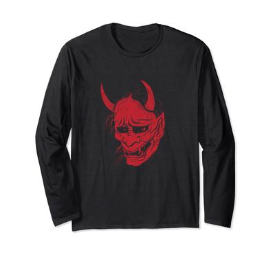 Japonský Hannya Noh Démon alebo Oni Lebka Estetické Tetovanie Tričko s Dlhým Rukávom a Maskou