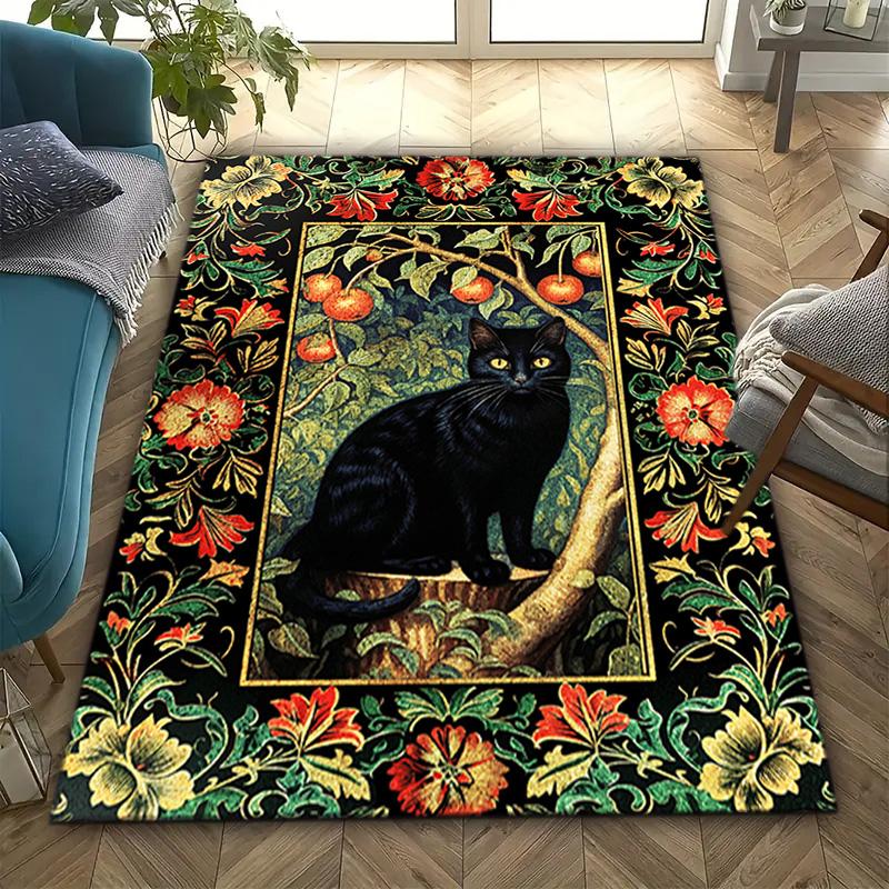 Black Cat Floral Garden Carpet Is Suitable For Living Room And Bedroom Doormats Office Balcony Decorative Carpet A11