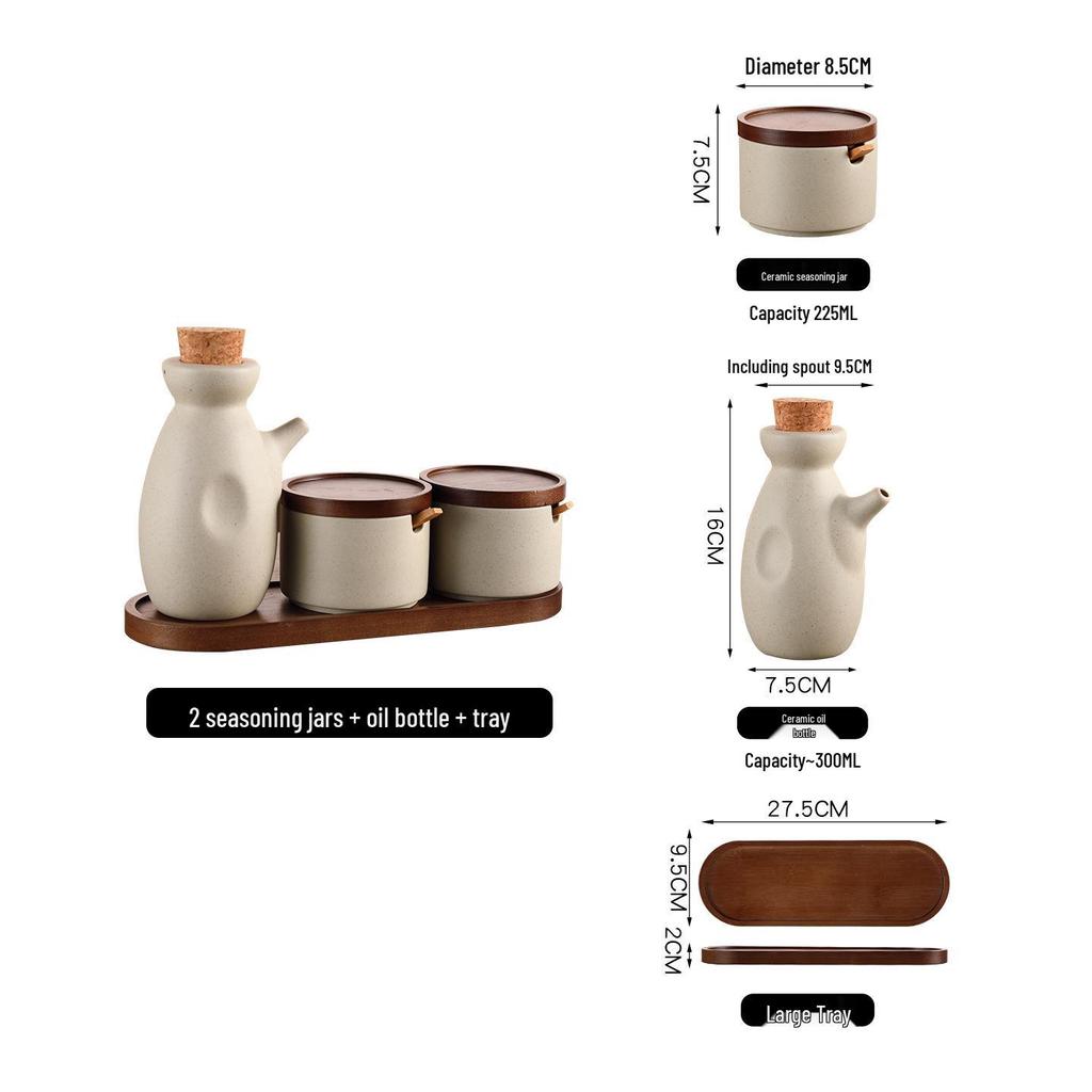 Ceramic Seasoning Jar Set: Chili, Soy Sauce, Vinegar, and Salt - Kitchen Moisture-Proof Containers.
