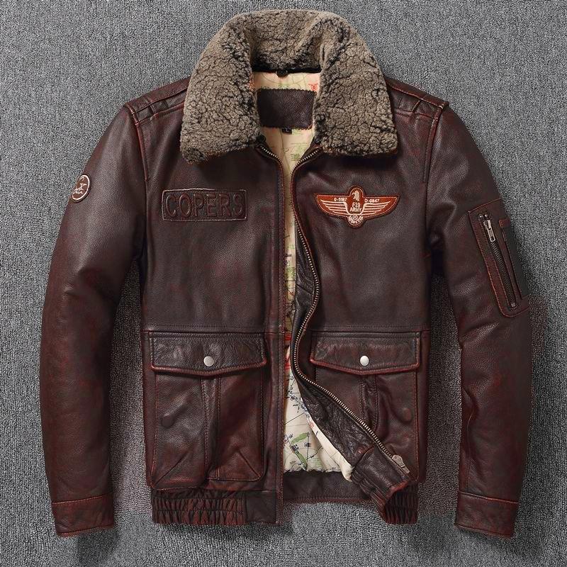 Genuine Leather Jacket Men Brown Vintage Distressed Thickened Warm Large Size Detachable Fur Collar