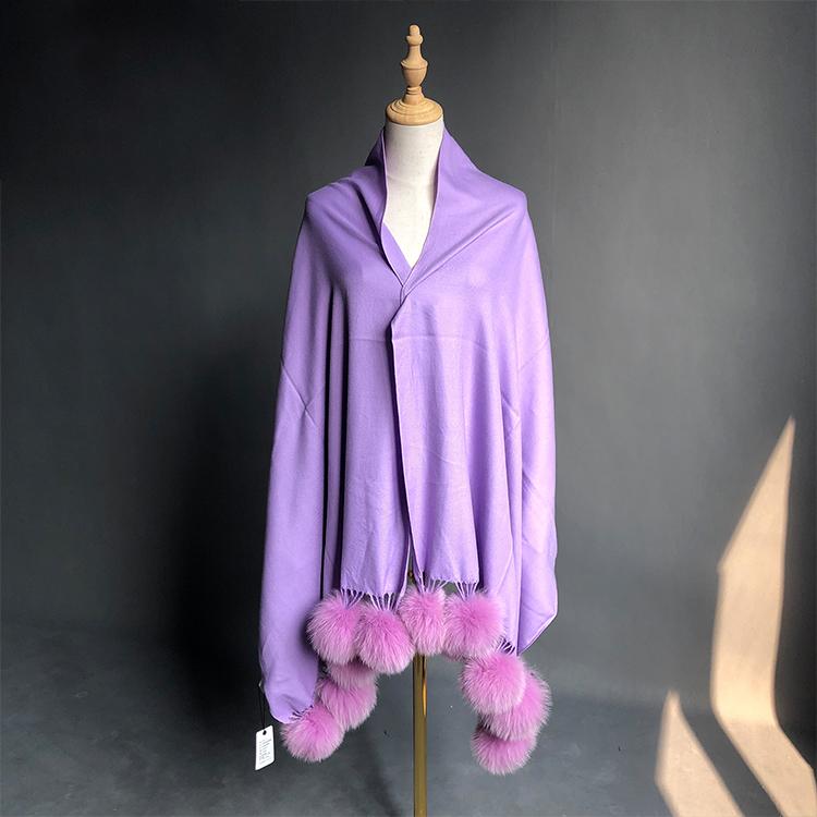 Factory Direct Pashmina Shawl Women Cashmere Scarf Shawl With Fox Fur Pompoms