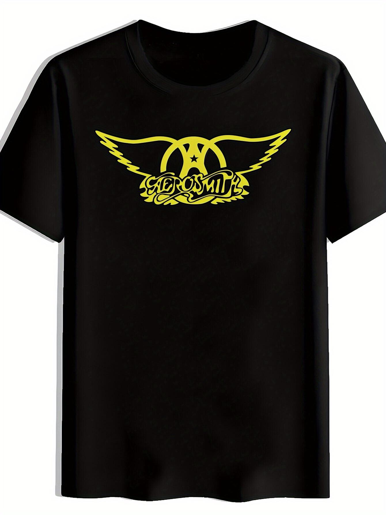 Black Short-Sleeve Graphic T-shirt - Vintage Rock Band Print with Winged Logo S
