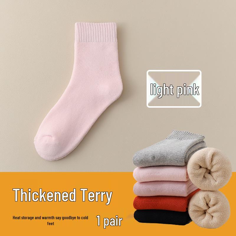 Women's Warm Autumn-Winter Mid-Calf Socks: Pure Cotton, Fleece-Lined, Thick, Heat-Retaining Sleep Socks