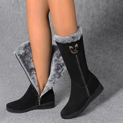 Winter Versatile Snow Boots Women's Shoes Padded Thickened Mid-calf Boots Slope Heel Non-slip Warm Side Zipper Cotton Boots