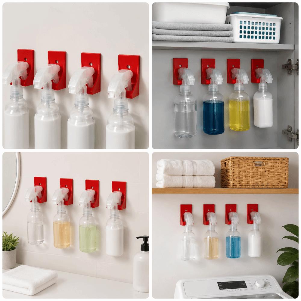 4Pcs Space Saving Spray Bottle Racks Easily Install Multifunctional Spray Bottle Holder Wall Mounted Kitchen Cabinet Organizer