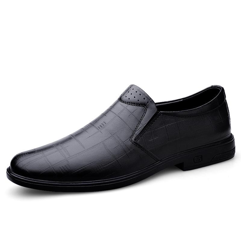 Autumn Genuine Leather Slip-on Men s Loafers with Embossed Plaid Design Size 41