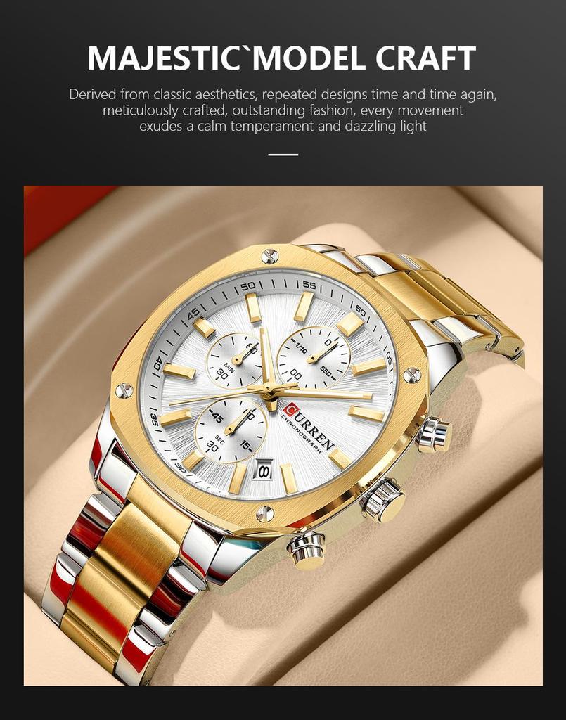 CURREN 8490 Men's Square Multifunctional Waterproof Wristwatch with Calendar Feature