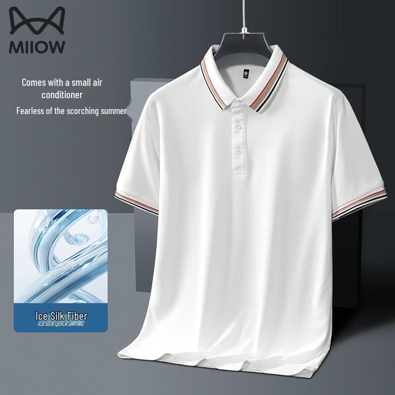 MiiOW Men s Ice Silk Contrast Polo Shirt M