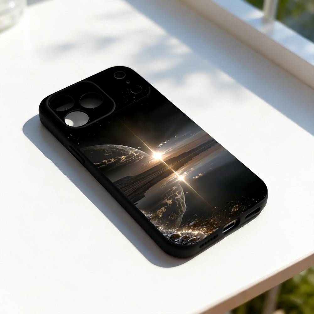 

Moon Galaxy Universe For iPhone 17,16,15,14,13,12,11,Pro,Max,Plus,E,SE4,Air,Mini Black Soft Cover Phone Case iPhone12