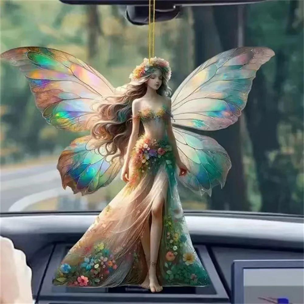 2025 Acrylic Flat Green Elf Pendant Pink Butterfly Fairy Car Decoration Ladies Bag Pendant Spring Home Decoration Gift
