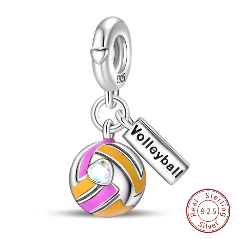 Original 925 Silver Sports Charm Beads Dumbbell Badminton Football Baseball Pendant For Bracelet Jewelry