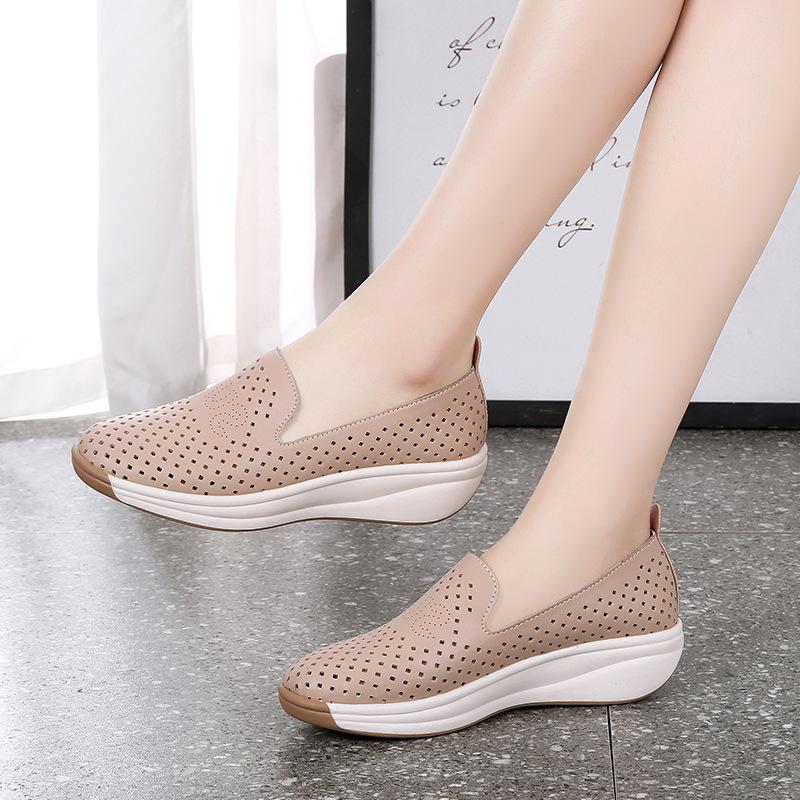 

Большого размера полые туфли-маффины на толстой подошве для женщин, новые весенне-осенние туфли для мамы среднего возраста, одинарные туфли, увеличивающие рост, с мягкой подошвой и а 44 бежевый