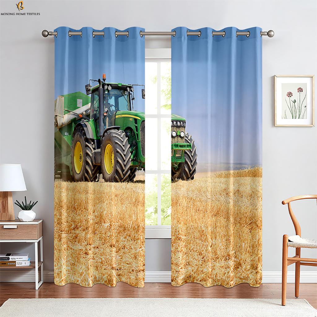 Bauernhof Traktor 3D Stereo Druck Vorhang Schlafzimmer Wohnzimmer Küche Dekorativer Vorhang Polyesterfaser Maschinenwaschbar 2 Stück