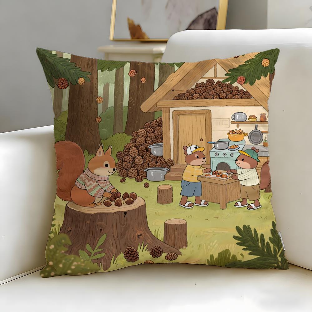 Classic Animal Squirrel Cushion Cover Soft  EasyWash Pillow Case  Versatile for Couch Bed Travel and Office