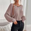 Women's Fashion Casual Fall Winter Solid Color Print Long Sleeve V-Neck Sweaters