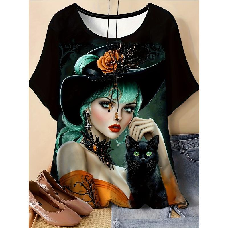 Summer Ladies 3D Printed Crew Neck T-Shirt Halloween Wear