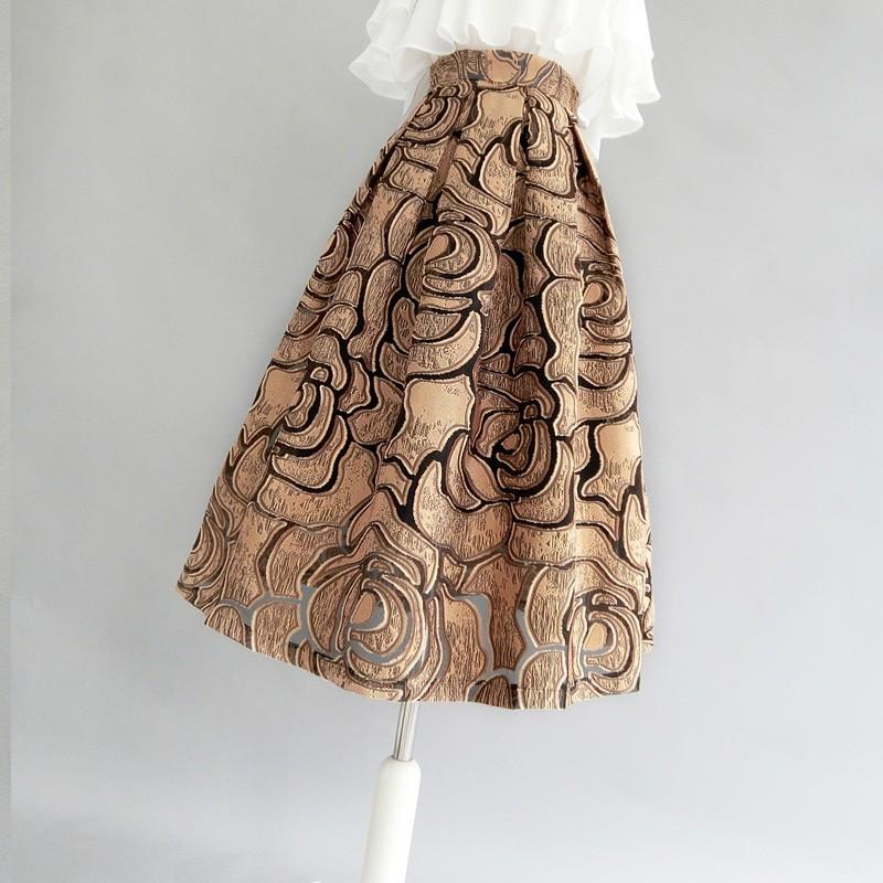 Kaki Geometrische Vintage Hoge Taille Avondjurk A-lijn Losse Damesrok Knielengte Lange Rokken voor Dames Kleding Mode