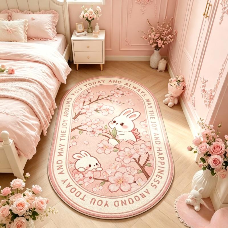 Pastorale Stijl Tapijten voor Woonkamer Bloemen Slaapkamer Decor Tapijt Meisjesachtige Stijl Schattig Konijn Pluche Tapijt Pluizig Zacht Huis Vloermat 50x120cm