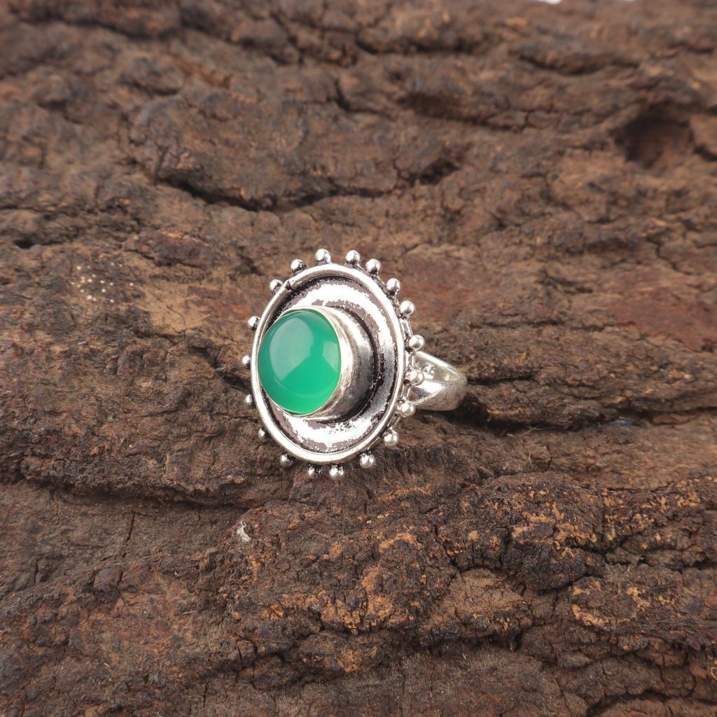 Sisters Day Sale Green Onyx Gemstone 925 Sterling Silver Elegant Stackable Ring RR-49-32