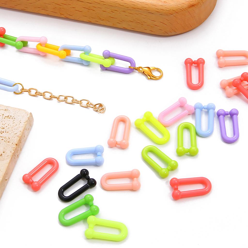 Mixed Color Acrylic U Shape Ring Beads Connector Link Chain for Jewelry 20/50 Pcs