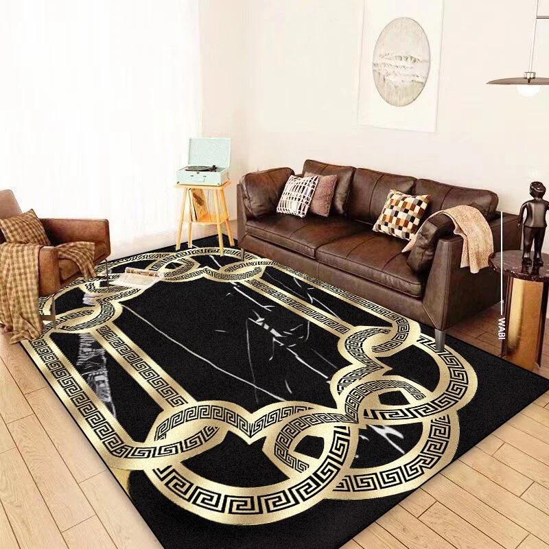 European Black Golden Marble Carpets Living Room Luxury Home Decoration Washable Rugs Bedroom Lounge Sofa Non-slip Floor Mats