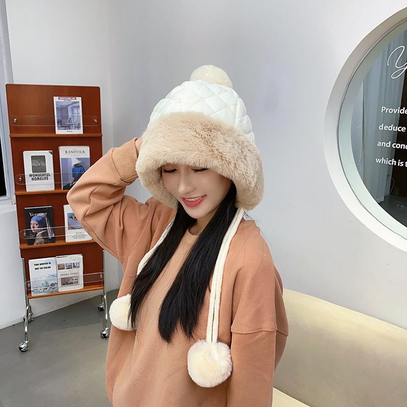 Winter Women's Pullover Three Hair Ball Cute Velvet Thickened Cold Warm Solid Color Knitted Hat