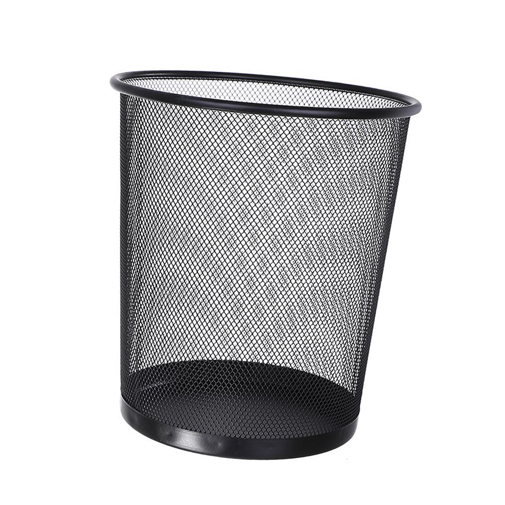 Metal Mesh Trash Can Round Open Waste Basket Garbage Container Bin for Home Kitchen Bathroom Office Room Black