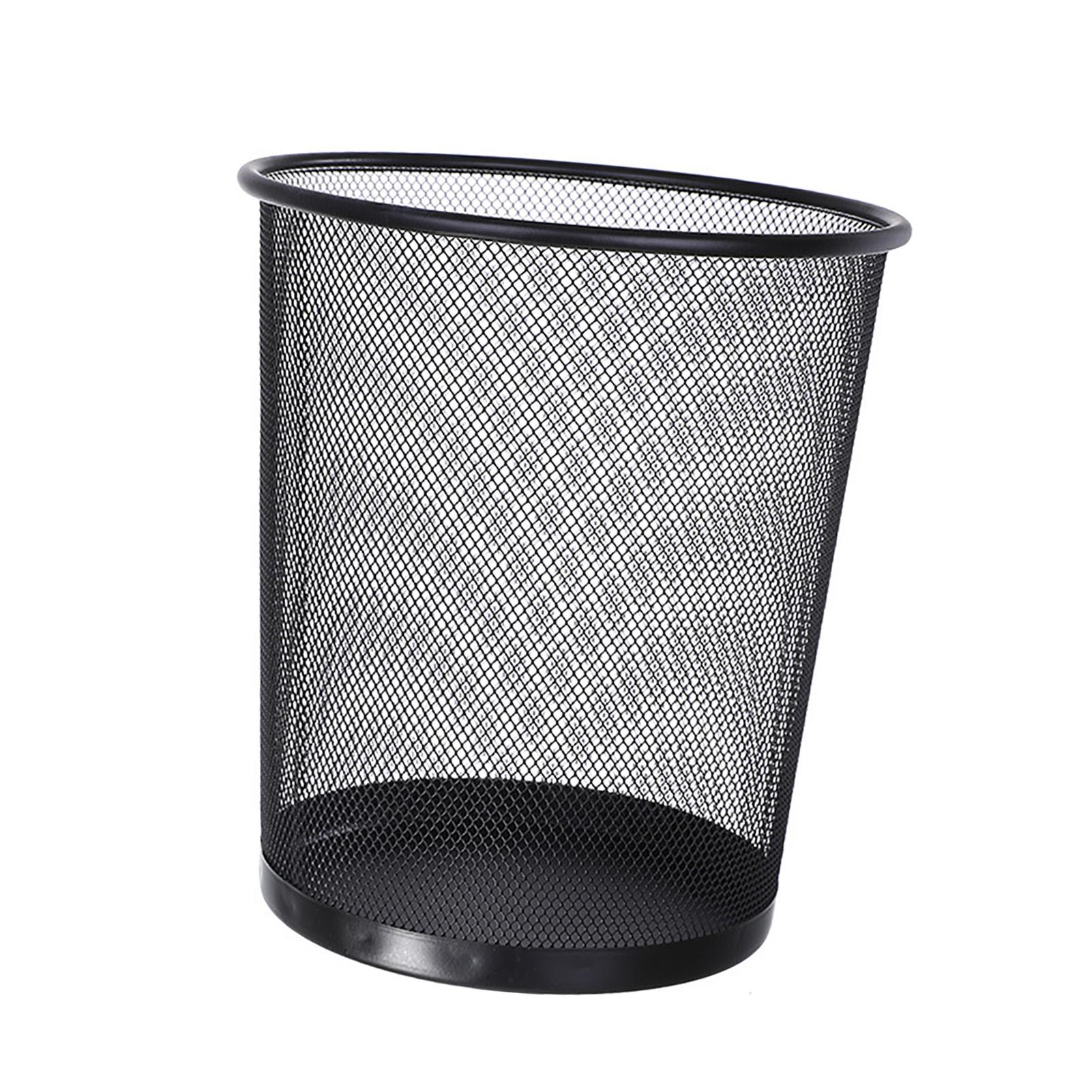 Metal Mesh Trash Can Round Open Waste Basket Garbage Container Bin for Home Kitchen Bathroom Office Room Black