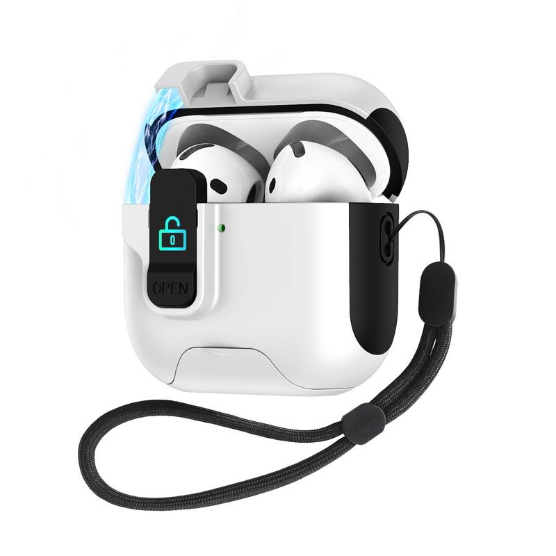 Magnet Security Lock Cover for Airpods 4 ANC Case With Lanyard Full Body Protection Shockproof Earphone Charging Box For Airpods Pro 3 2 For AirPods 4 белый