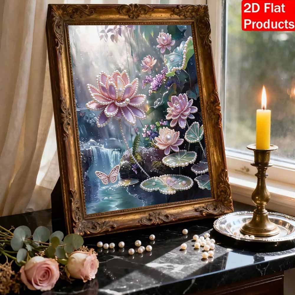 DIY 5D Lotus Pearl Art Kit No Frame Pearl Diamond Painting for Adults 30x40cm Floral Gem Art for Home Wall Decoration & Craft Gift