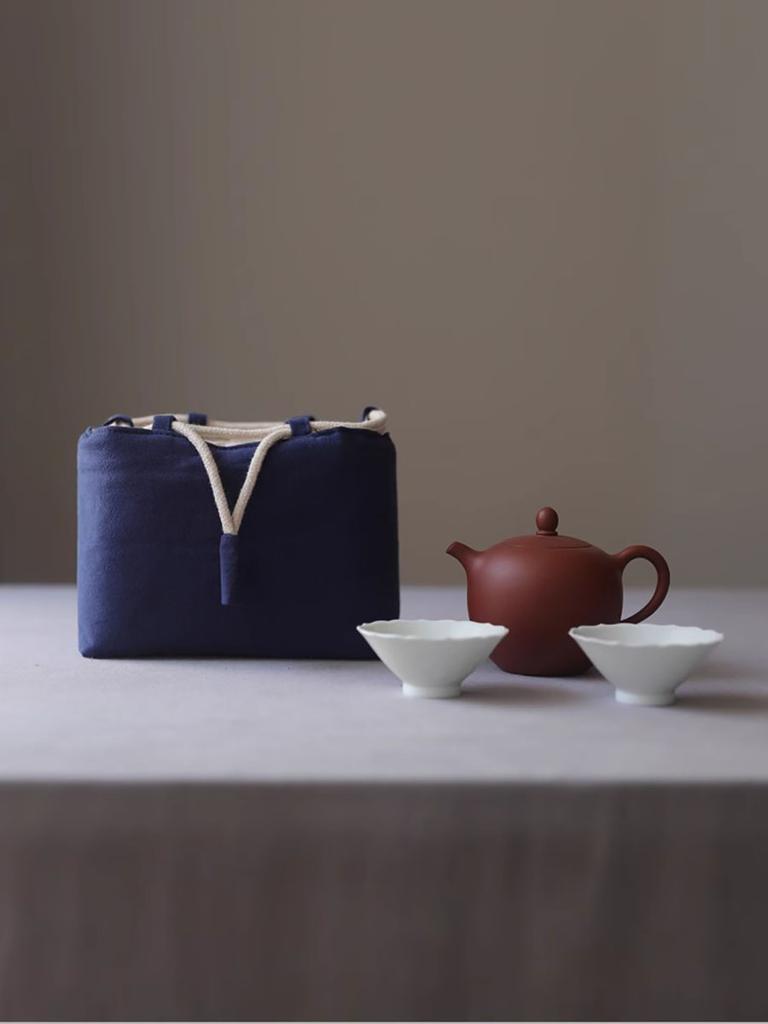 Thickened Storage Bag Solid Color Portable Travel Tea Set Teapot One Pot Two Cups Organzier Large Drawstring Cloth Bag