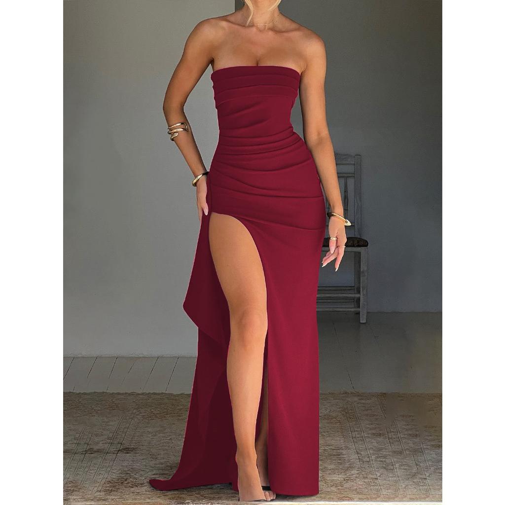Spring Sweet & Spicy Style Irregular Strapless Collarless Dress Elegant Women's Casual Dress