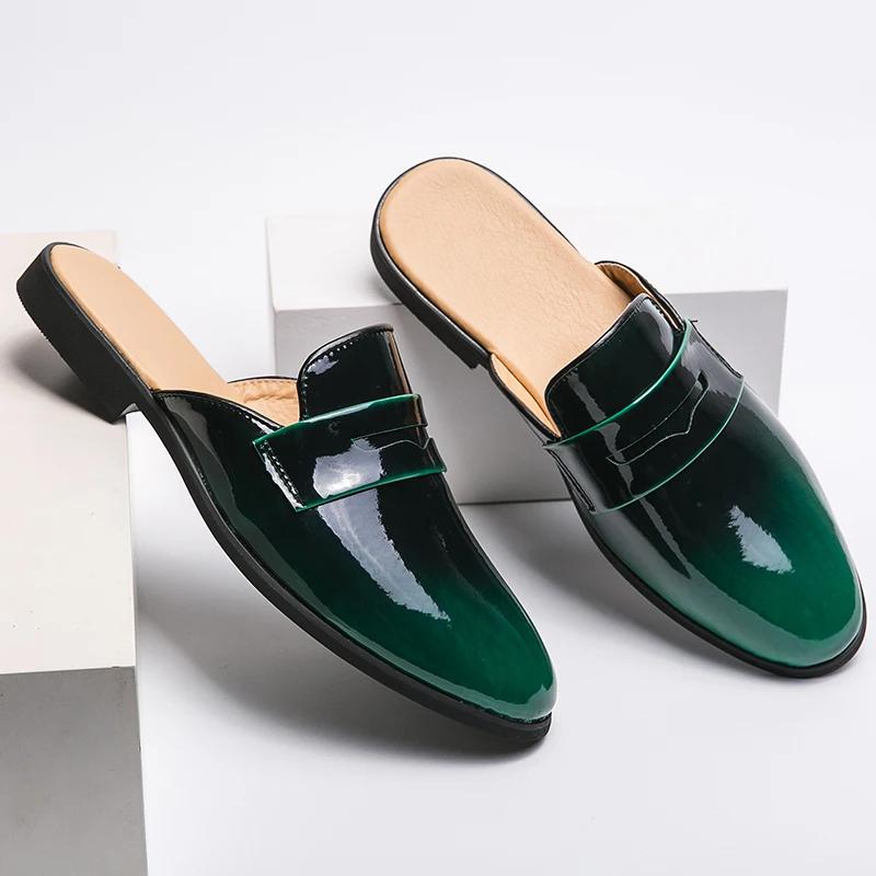 Casual Men's Half Slippers Classic Retro Flat Bottomed Style Outdoor Leisure Party and Daily Life Walking Black Leather Hombre